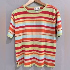 ELCC Silk/Cotton Preppy Multicolored Striped Top (L)